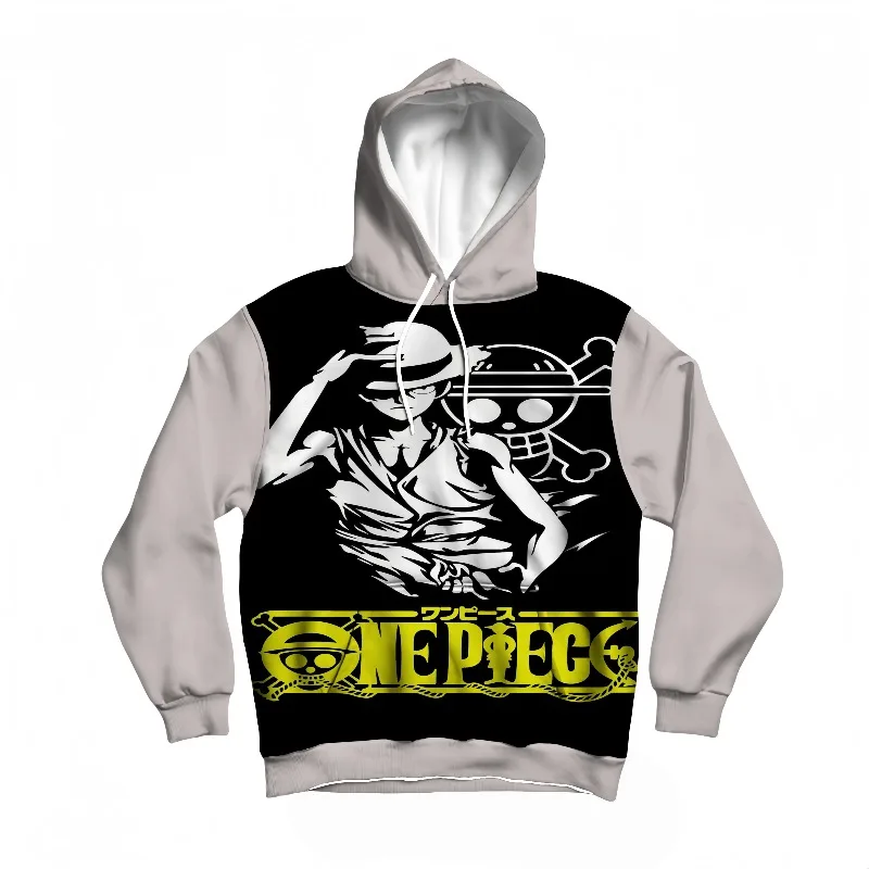 

Мужская осенне-зимняя цельная толстовка с капюшоном Luffy, стильная поза и логотип, принт высокого разрешения, аниме-дизайн, теплый пуловер для повседневной носки