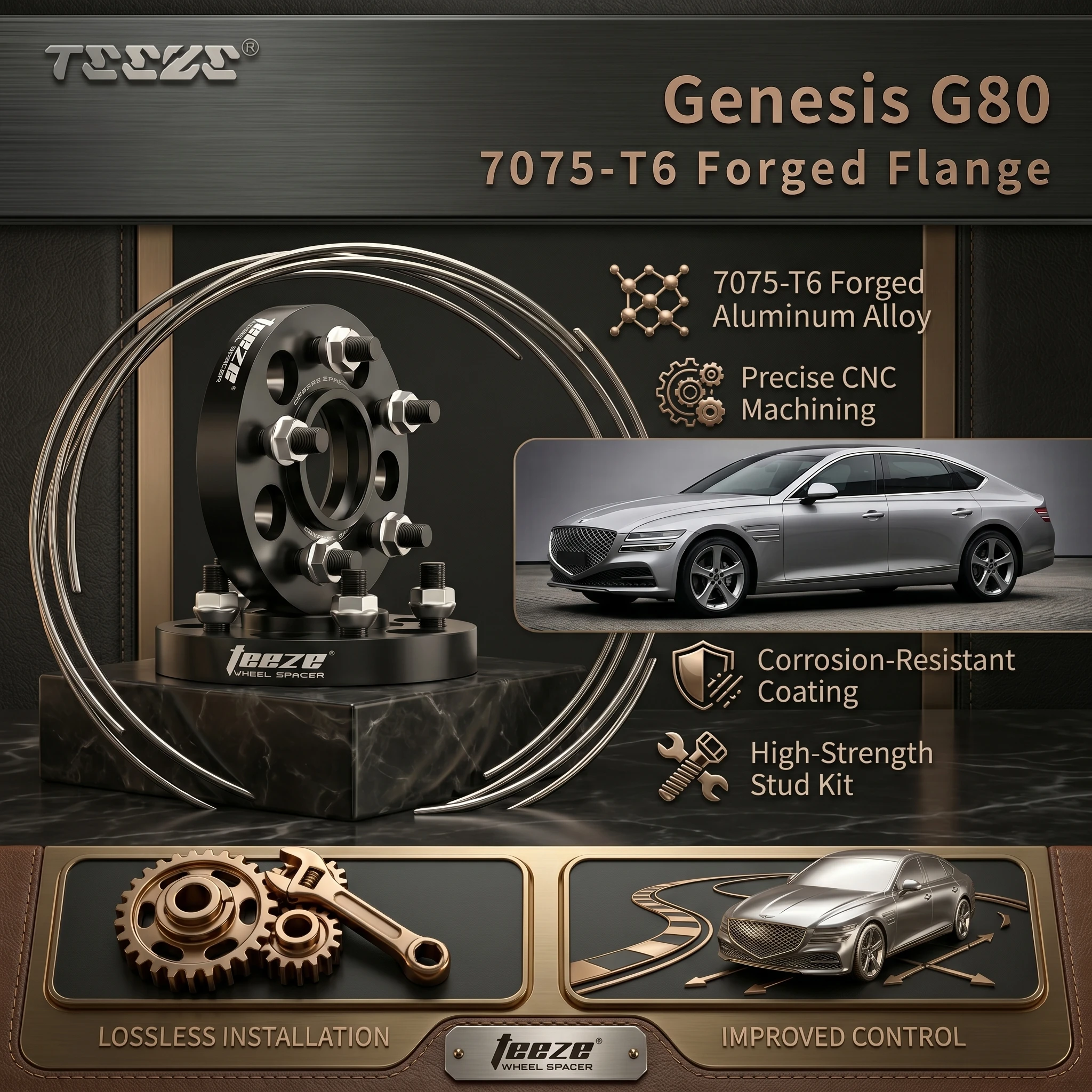 

Teeze 2/4pcs 5x114.3 CB 67.1 M12 x 1.5 Hub Centric Black Forged wheel spacer For Genesis G80 Flange Plate15/20/25/30/35mm