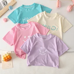 Kids T Shirts 2024 New Summer Brand Boys Girls Cute Print Short Sleeve Tees Baby Child Cotton Outwear Tops Clothing