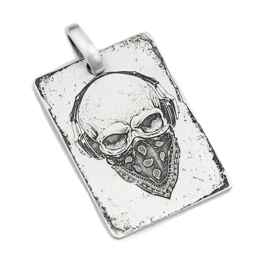 

Deep Engraved 925 Sterling Silver DJ Skull Pendant Biker Punk Jewelry 9X001