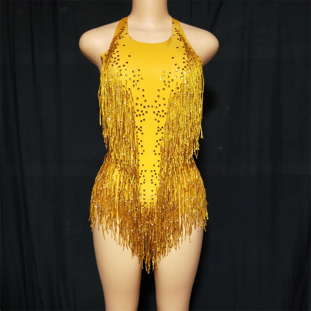 

Nightclub Party Gathering Stage Costume Tassel Halter Backless Sexy Stretch Jumpsuit Electronic Music Festival Performance