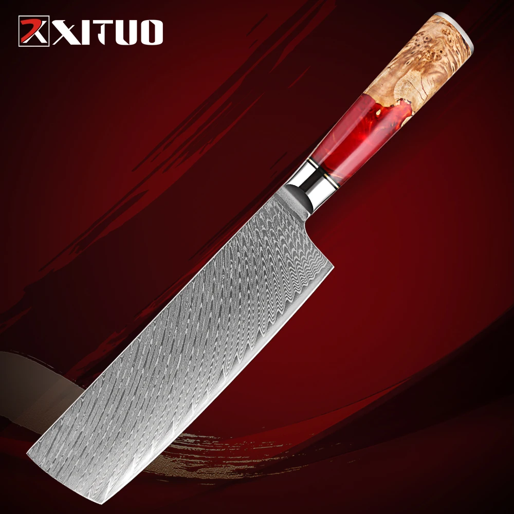 

XITUO Damascus Nakiri Knife 7 Inch Sharp Edge Damascus Steel Chef Knife Ergonomic Hander 67-Layer Forged Blade Kitchen Knife