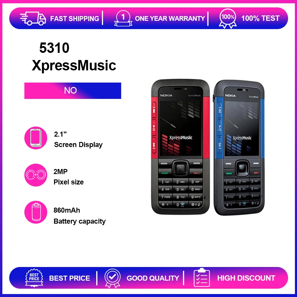 مكبر صوت بلوتوث مجدد غير مقفول Nokia 5310 XpressMusic 2MP لوحة مفاتيح عبرية عربية روسية