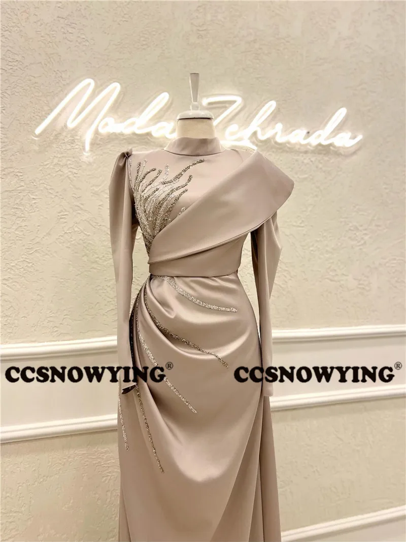 High Quality Hijab Muslim Evening Dresses Long Sleeve Islamic Formal Party Gown High Neck Prom Arabic Kaftan Robes De Soirée