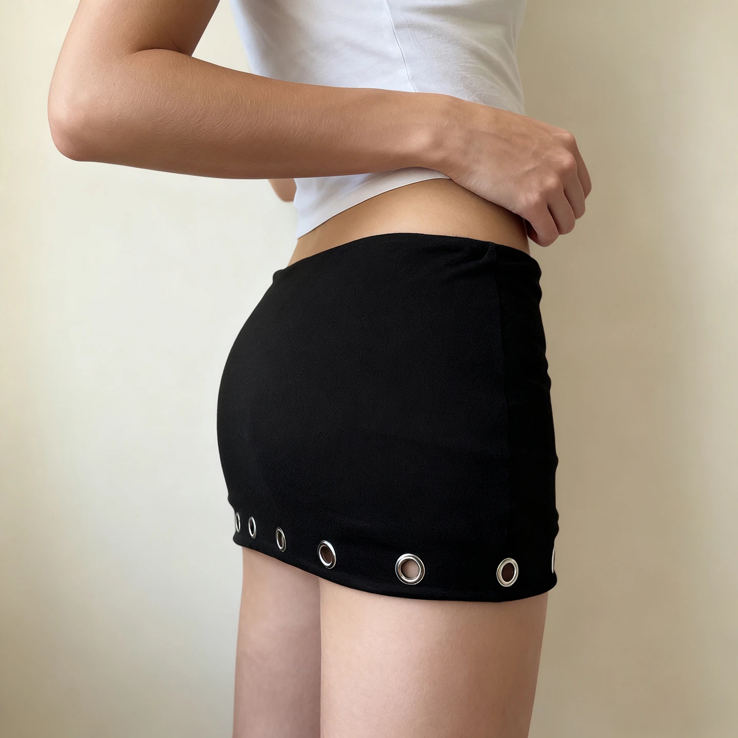 Gothic Solid Hollow Out Bodycon Skirts Dark Sexy Slim Low-Waisted Super Mini Skirts Women 2025 Summer Fashion Streetwear Ladies