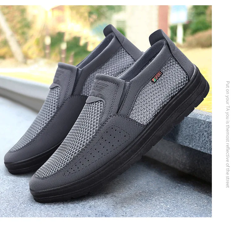 Herren Sommer-Hohlnetz-Slipper, Leichte Mehrschichtige Rutschfeste Sohle, Alltags-Gehschuhe für Senioren, Casual Flats – Detail 11