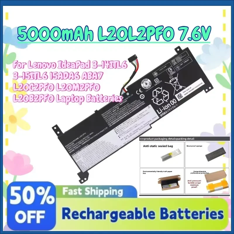 New 5000mAh L20L2PF0 7.6V Battery for Lenovo IdeaPad 3-14ITL6 3-15ITL6 15ADA6 ABA7 L20C2PF0 L20M2PF0 L20B2PF0 Laptop
