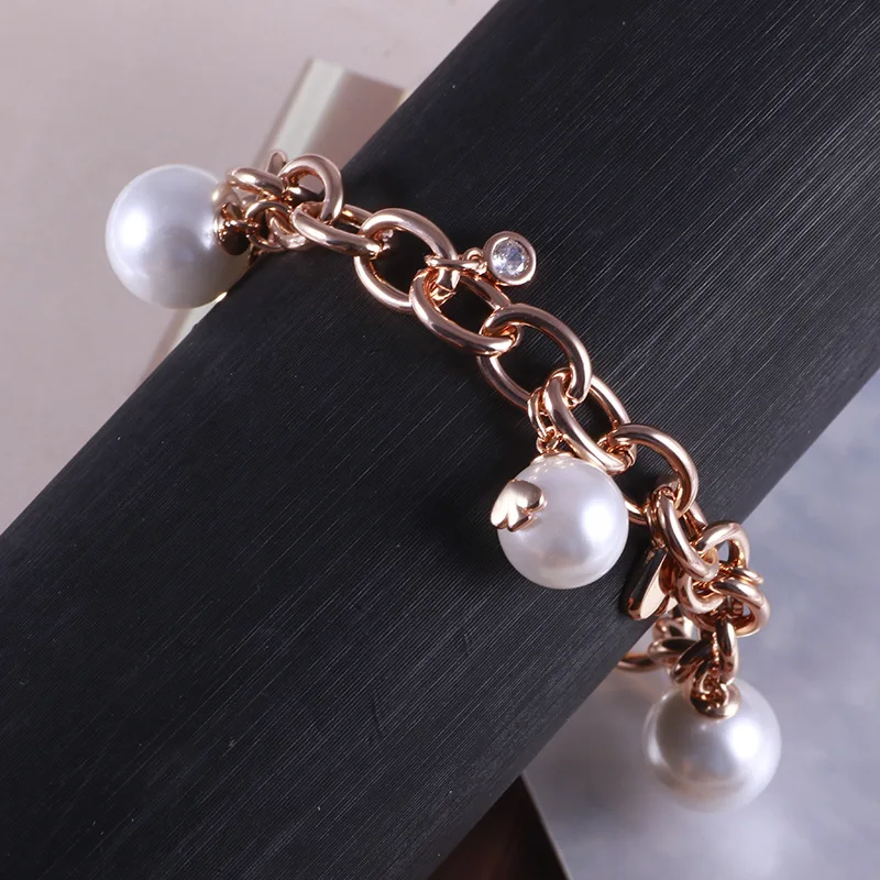 KS European and American New Retro Luxury Classic Simple Noble Texture Thick Chain Heart Pendant Pearl Multi-pendant Bracelet