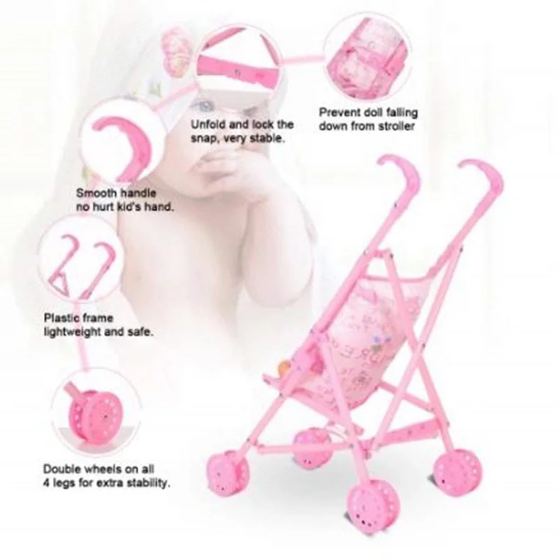 Pink Infant Doll Foldable Stroller Carriage Portable Frame With Doll For 12 Inch Doll Mini Stroller Lightweight Kids Toys Gift