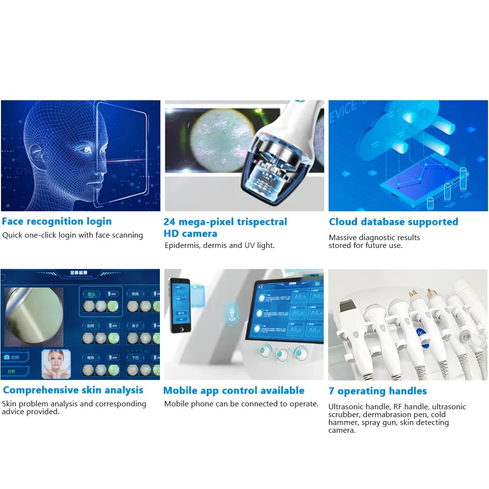 7 In 1 Smart Ice Blue Hydra oxyge Dermabrasion Facial Mahcine Skin Cleaning Skin Analyzer Dermabrasion Facial Aquafacial