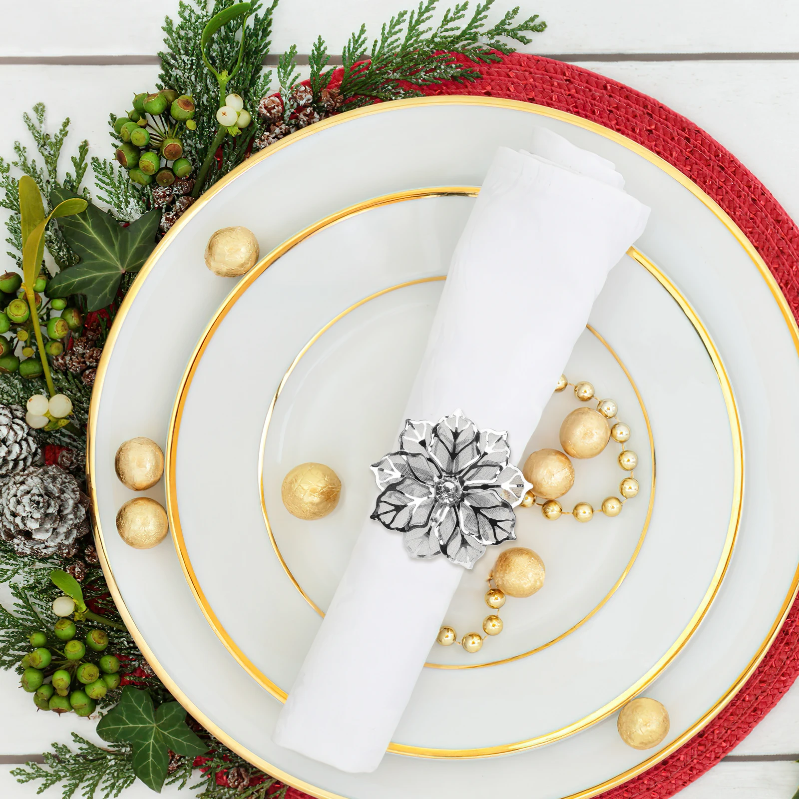 

4pcs Stainless Steel Flower Napkin Rings Elegant Metal Home Party Decoration Rustproof Lightweight Tableware for Dining Office