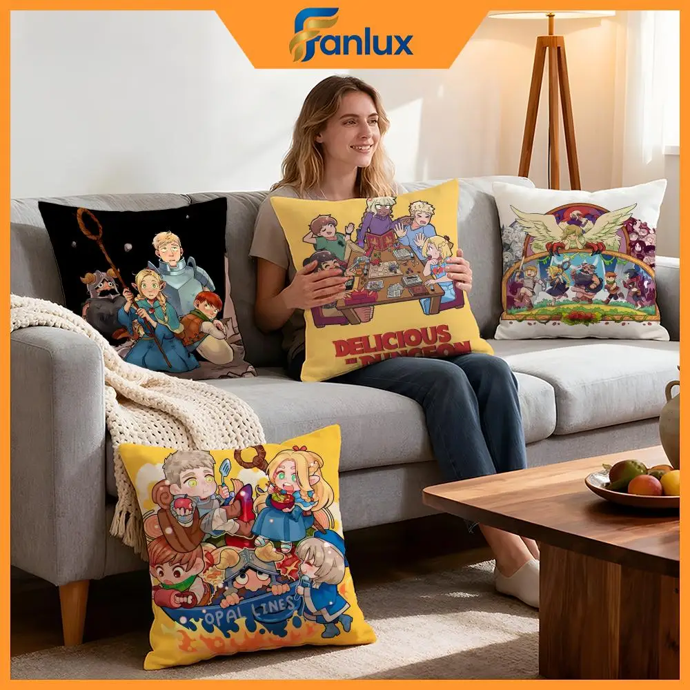 Anime Delicious in Dungeon Cushion Cover 4Pcs Decorative Covers Soft Cushion Case for Sofa Couch Decor 40x40 45x45 Pillowcases