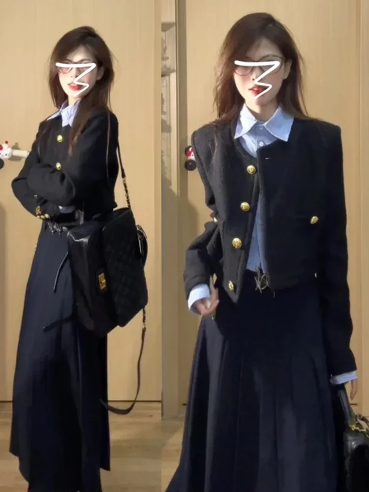

2024 New Autumn Korean Advanced Style Women Two Peice Sets Fashionable and Elegant 2 Piece Skirt Set Women Blouse +skirt