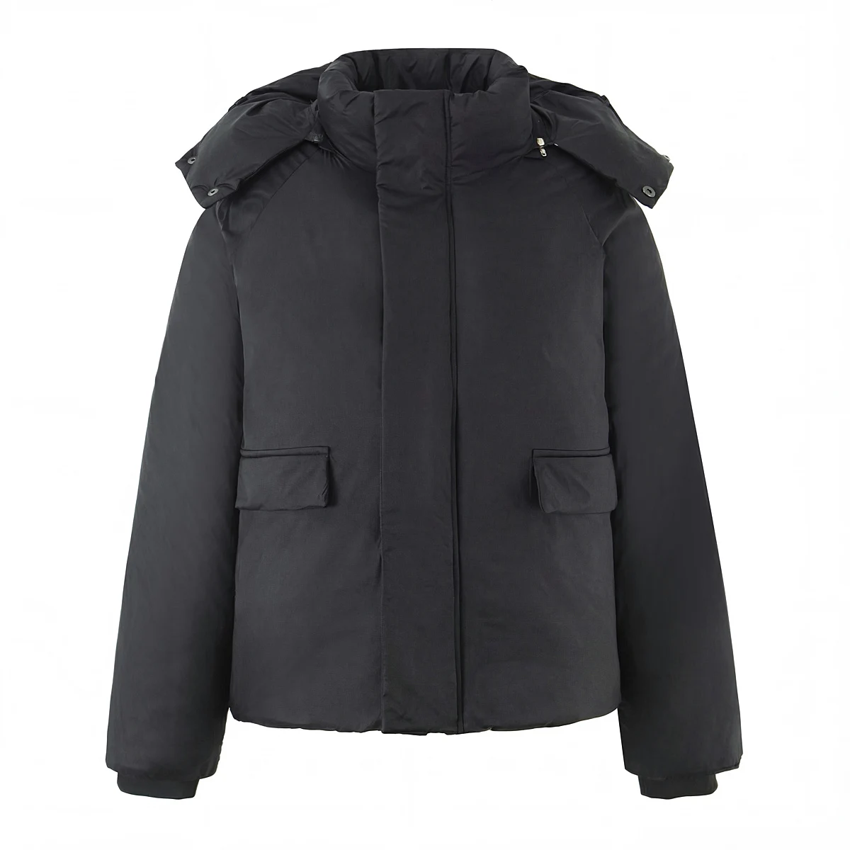 3 Colors Winter Women Zipper Up Bread Parka Coat Stand Collar Removable Hooded Long Sleeve Loose Casual Outerwear Black Pink