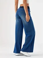 Jeans for Woman Y2k Jeans Baggy Jeans Stretchy Fabric Loose Straight Leg Ribbed Waist Design Modern Trousers Urban Fashion - Image 4
