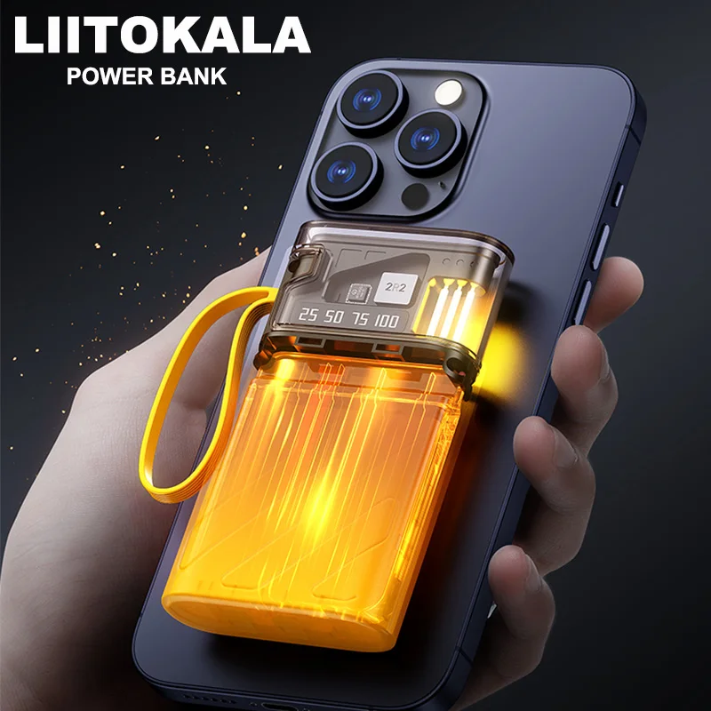 LiitoKala Power Bank 1000mAh przenośna ładowarka 22.5W ze składanym złączem USB-C zapasowa bateria do iPhone 15/Samsung S22