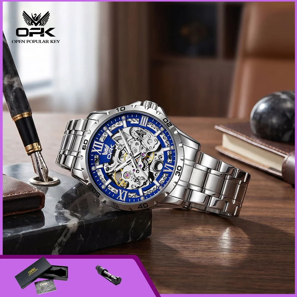 OPK 6100 Skeleton Men's Watches Waterproof Luminous Classic Luxury Automatic Mechanical Business Wristwatch for Man