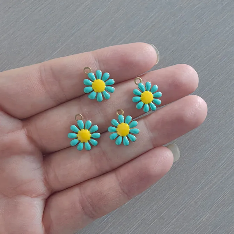 10 Stück Kupfer-Charms mit beidseitiger Emaille-Blumenverzierung, Öltropfen-Design, kleine Anhänger für Ohrringe, Halsketten, Armbänder, DIY-Schmuckdekoration – Detail 11