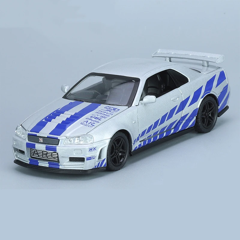 1:32 GTR R34 Super Racewagen Legering Diecast Prachtige Model Fast Furious Geluid Licht Gesimuleerde Kinderen Verjaardagscadeau Jongen Speelgoed