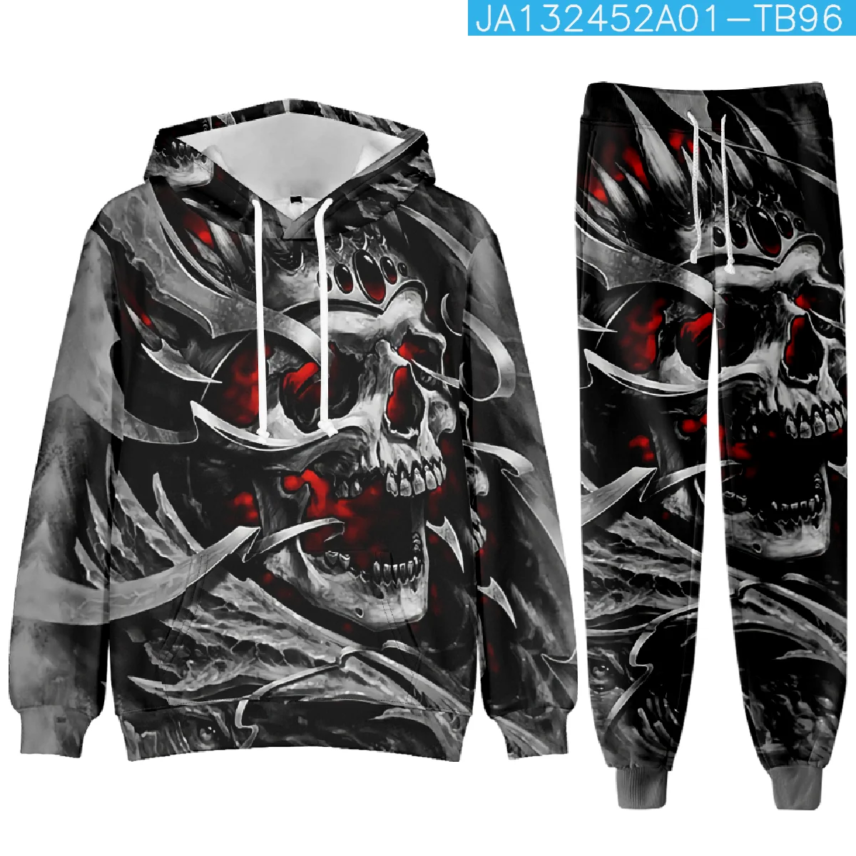 

Осенний костюм с капюшоном с 3D принтом черепа, мужские толстовки, спортивные штаны, повседневный модный спортивный костюм из двух предметов, мужская одежда