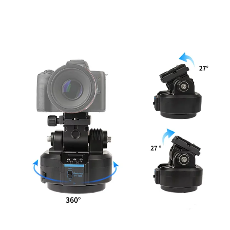 YT1500 Electric Remote Control Mount Auto Rotating Tripod Pan Tilt Panoramic Head for Phone Cameras Photography Vlogging