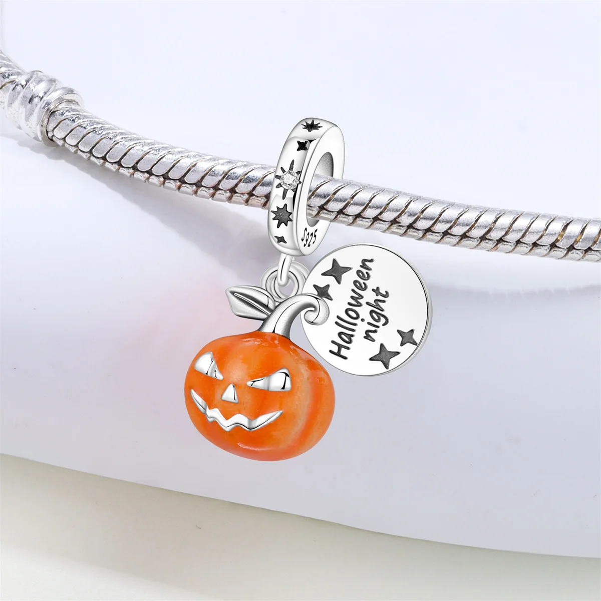 

CYMYSS 925 Sterling Silver Halloween Carnival Night Pumpkin Glow Pendant, women's DIY Jewelry birthday/Valentine's Day Gift