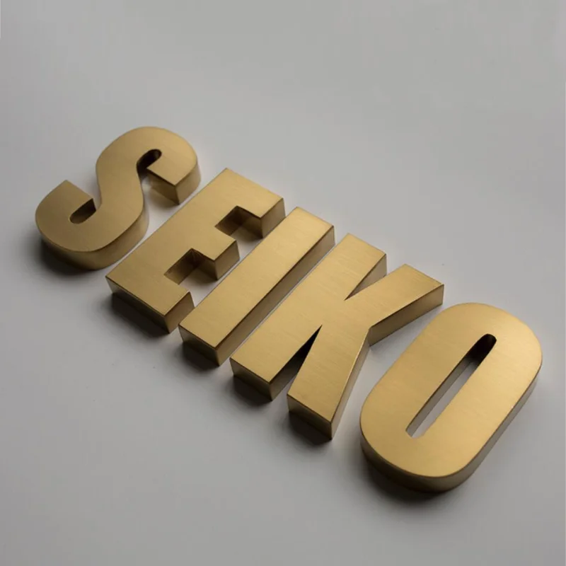 Imagem -02 - Letras de Escovado 3d ao ar Livre Banhado a Ouro Titânio Dourado Logotipo de Metal Dourado Sinais de Loja Personalizado Aço Inoxidável