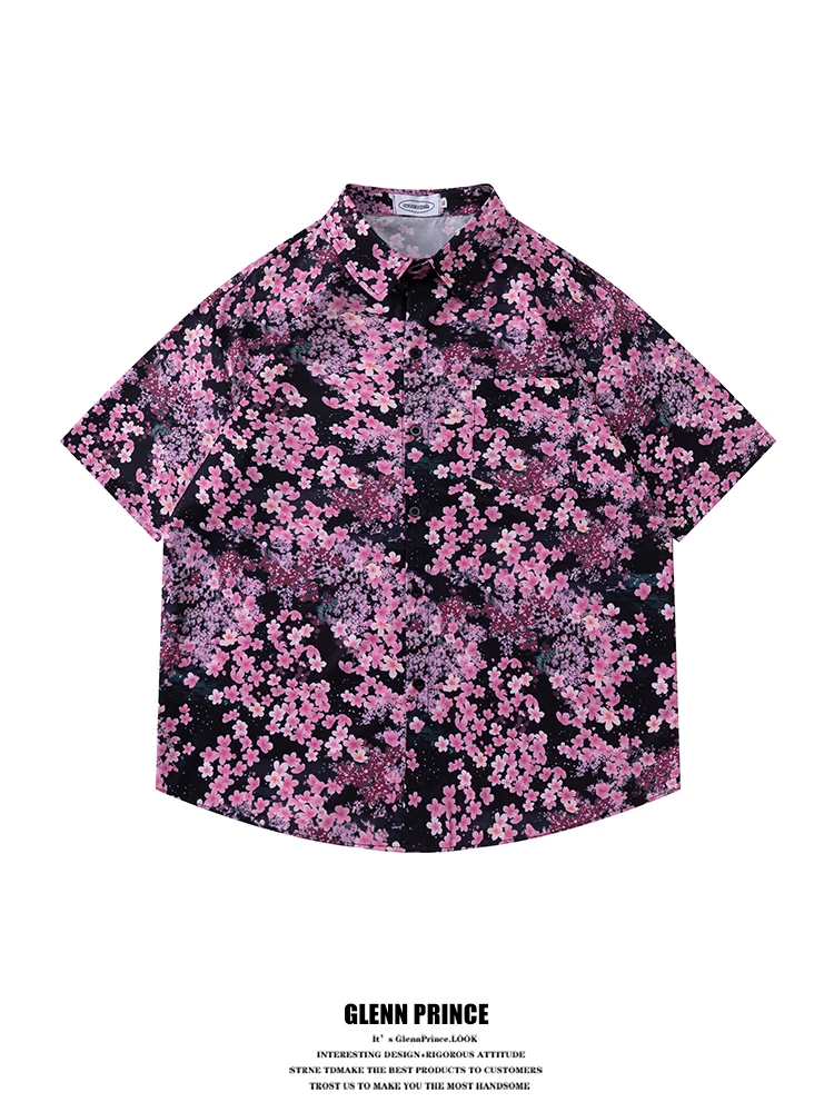 

GPstudio Men's Floral Print Short Sleeve Shirt Summer Beach Vacation Casual Style Polyester Fabric Loose Fit Youth Fashion