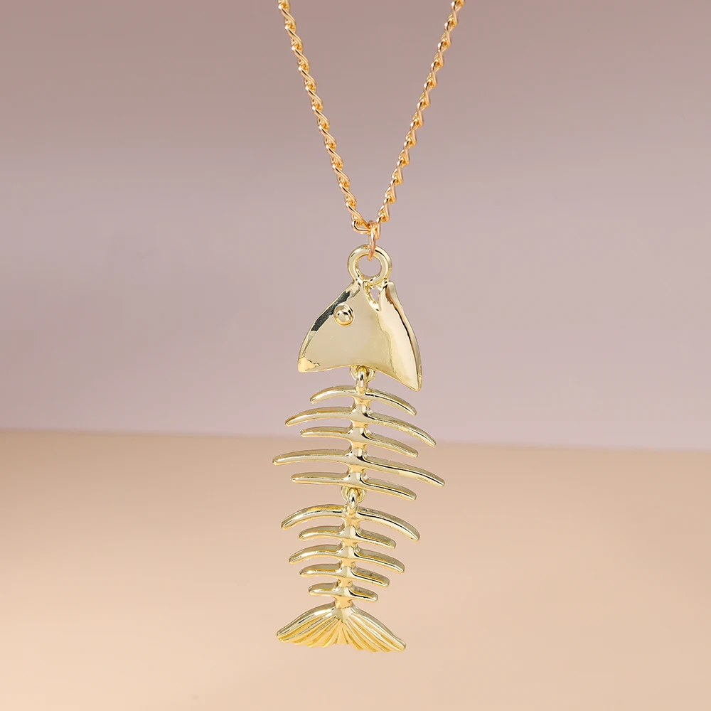 Aihua Neue Personalisierte Edelstahl Fisch Knochen Anhänger Halskette Für Frauen Männer Hip Hop Sommer Strand Urlaub Schmuck Geschenke – Detail 8
