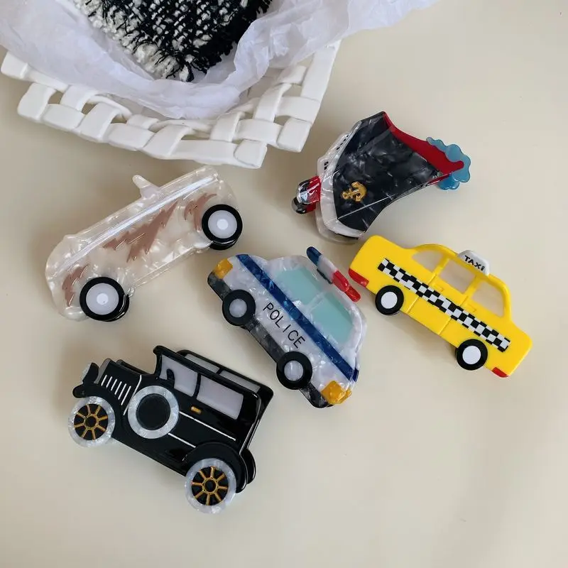1pc  New Creative Car Acetic Acid Grip Cartoon Police Car Sports Car Hair Clip Back of Head Coiled Hair Shark Clip Hair Ornament