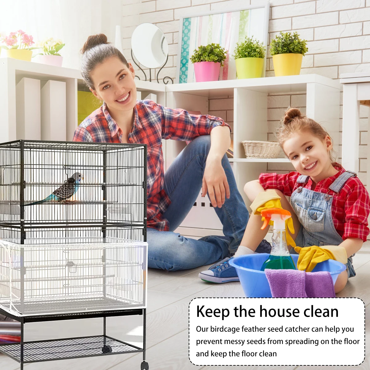 Universal Mesh Bird Cage Cover Skirt Net Easy Cleaning Seed Catcher Guard Bird Cage Accessories Airy Mesh Parrot Bird Cage Cover