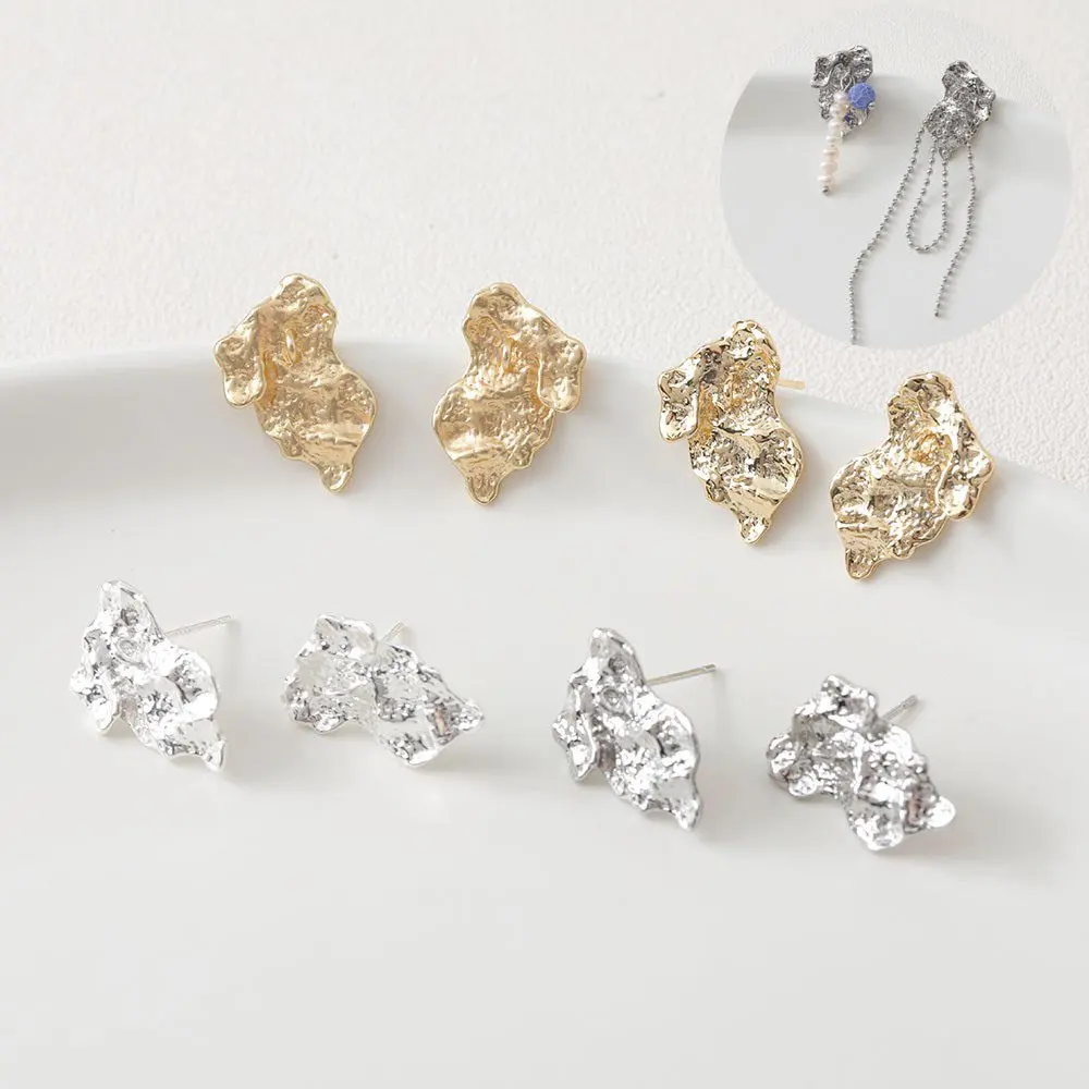 4 sztuk spersonalizowane nierównej powierzchni stadniny kolczyki elementy do wyrobu biżuterii DIY ręcznie wykonane z mosiądzu 14k Gold Plated akcesoria 14*21mm