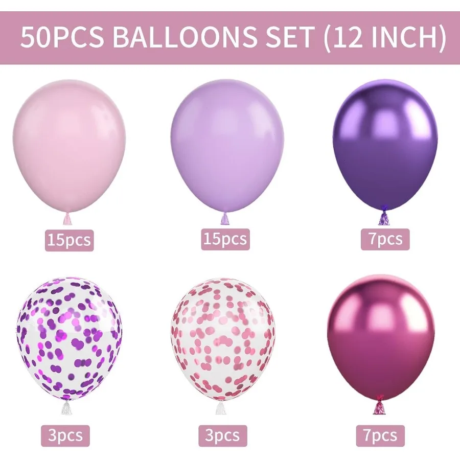 بالونات الوردي والأرجواني 50 قطعة 12 بوصة بالونات النثار المعدنية الأرجواني الوردي بالونات اللاتكس مع الشريط بالونات الحفلات ل Bir