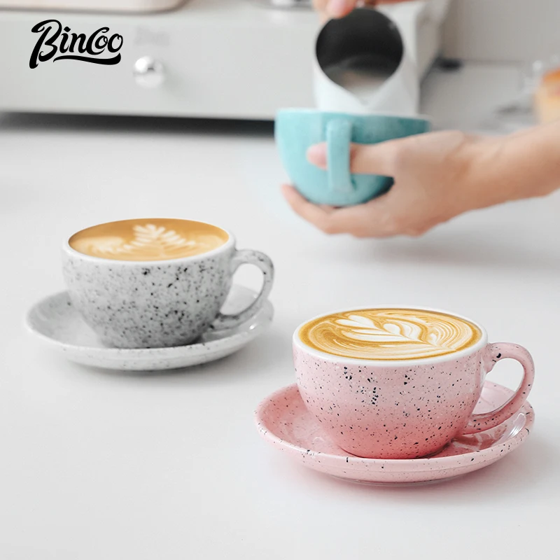 

Bincoo 300ml Glazed Ceramic Coffee & Latte Cup and Saucer Set – Elegant Multicolor Afternoon Tea Gift Tableware