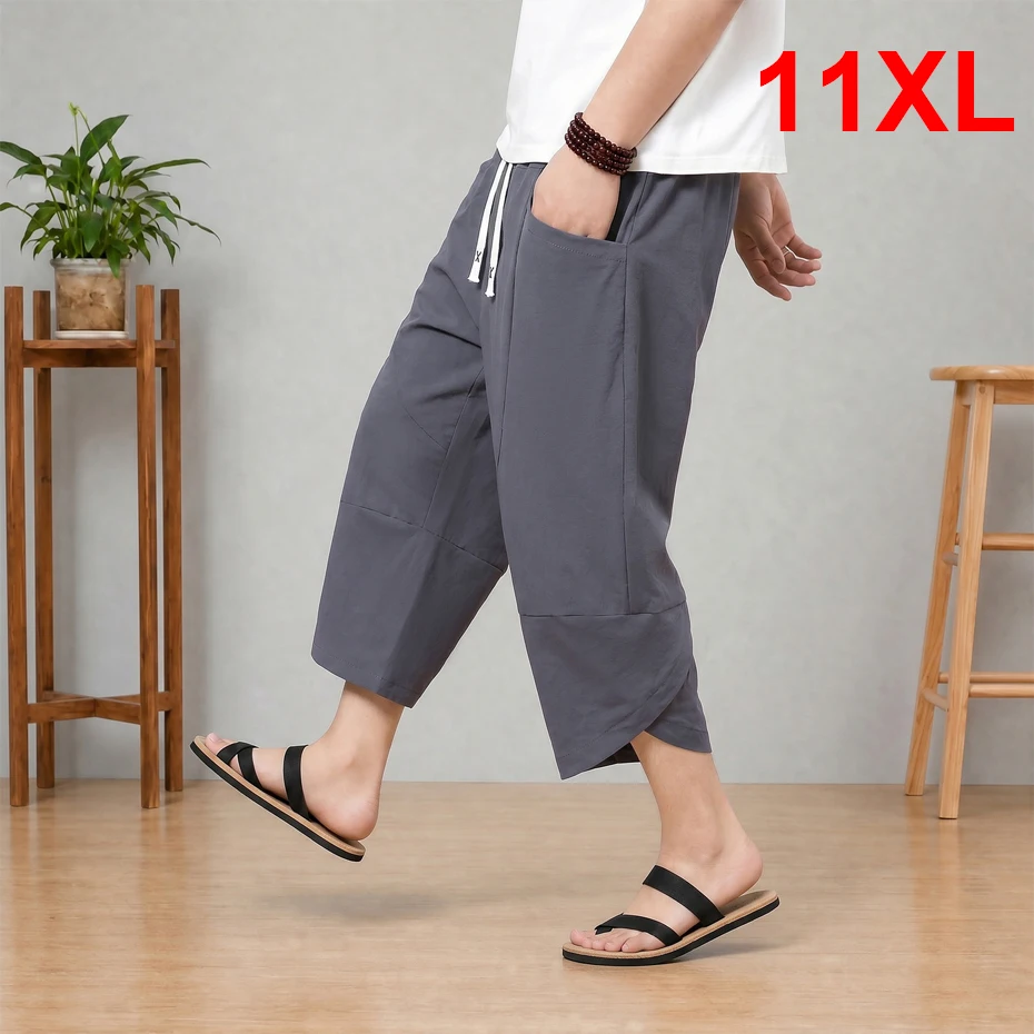 Summer Quick-drying Calf-length Pants Men 11XL 10XL Plus Size Pants Fashion Casual Stretch Waist Pants Male Big Size 10XL 11XL