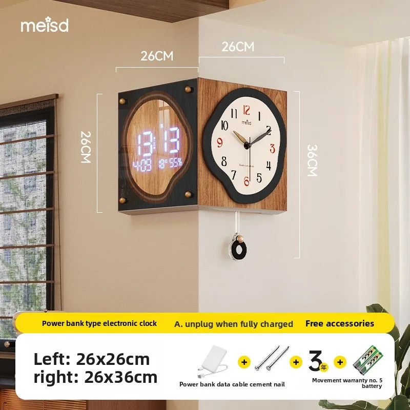 Modern Corner Clocks with Perpetual Calendar 2025 New Dual Display Digital Wall Clock Vintage Angle Timepiece for Living Room