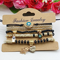 6Pcs Fatima Hand Evil Eye Bracelet Set For Women Heart Charm Beads Rope Chain Bangle Female Bohemian Handmade Jewelry