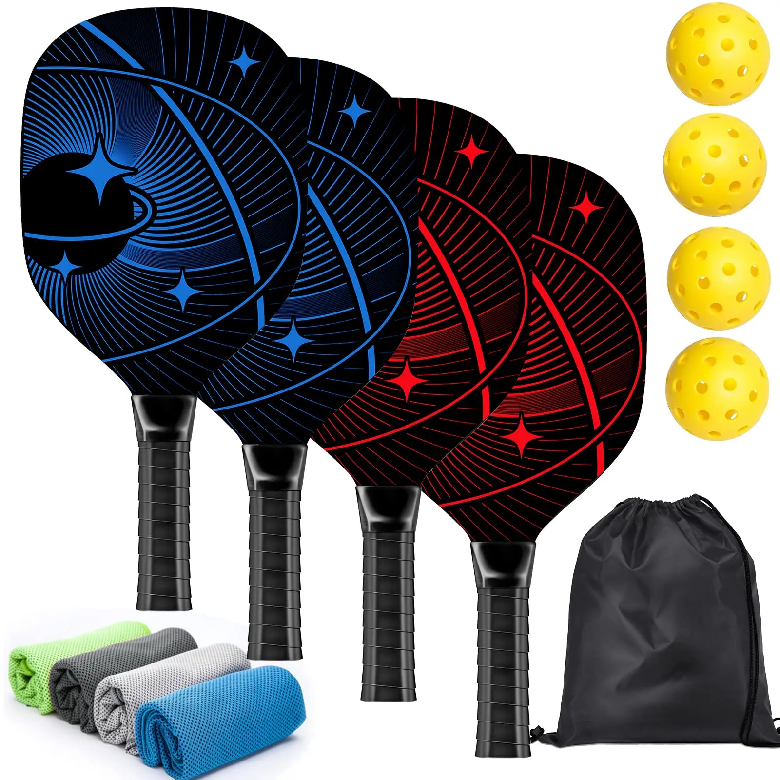 

Pickleball Paddles, Pickleball Set with 4 Premium Wood Pickleball Paddles,Pickleball Rackets with Ergonomic Cushion Grip