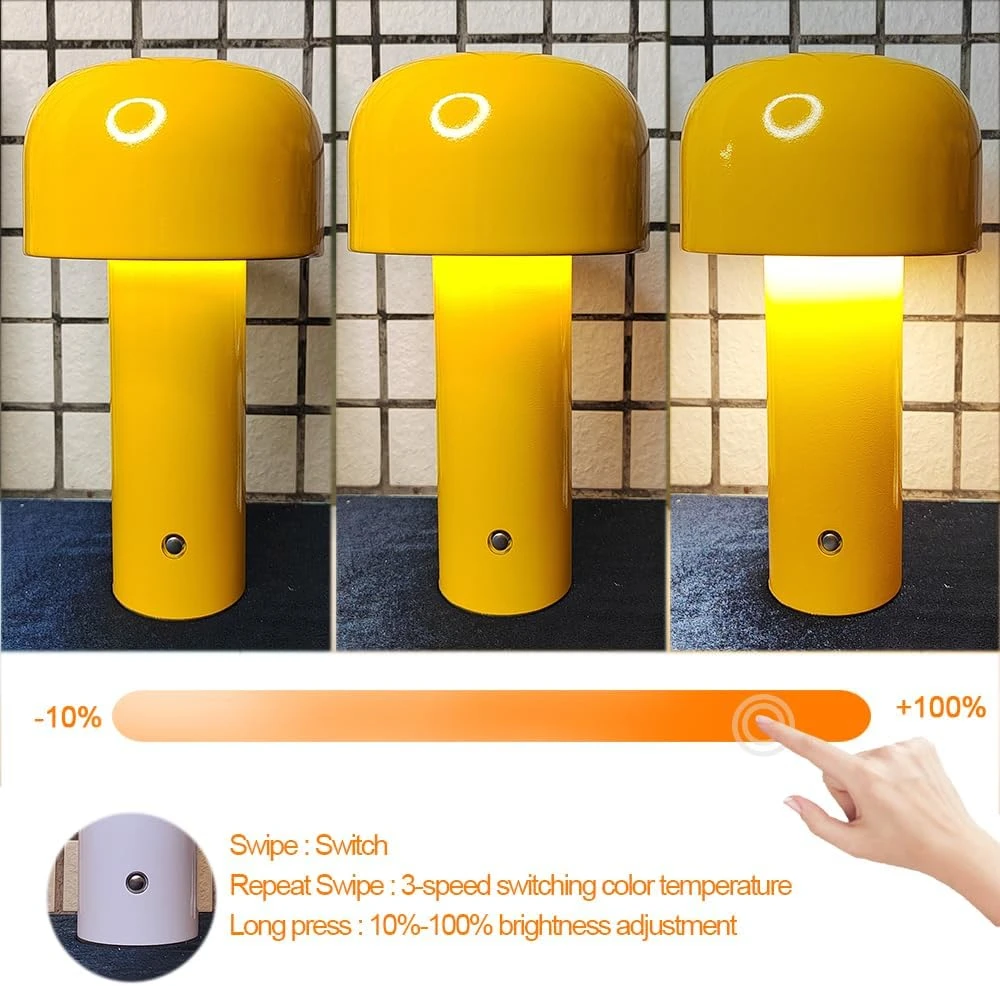 

Rechargeable Mushroom Table Lamp Cordless LED Night Light Touch Dimmable Bedside Desk Lamp for Bedroom Living Room Home Decor