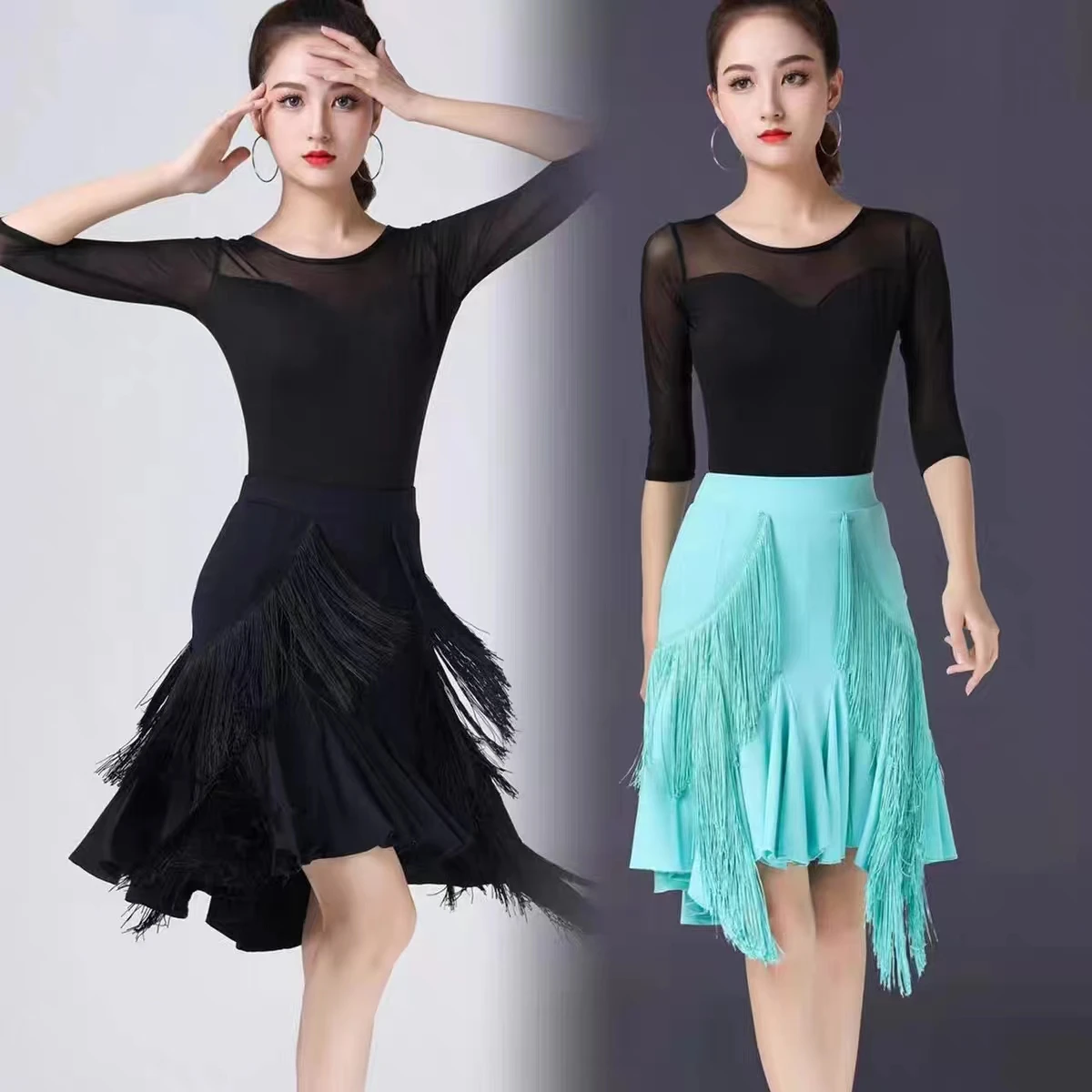 Latin Dance Rok Dames Volwassen Lange Kwast Jurk Danskleding Grote Swing Rok Fishtail Rok Bottoms Performance Wear