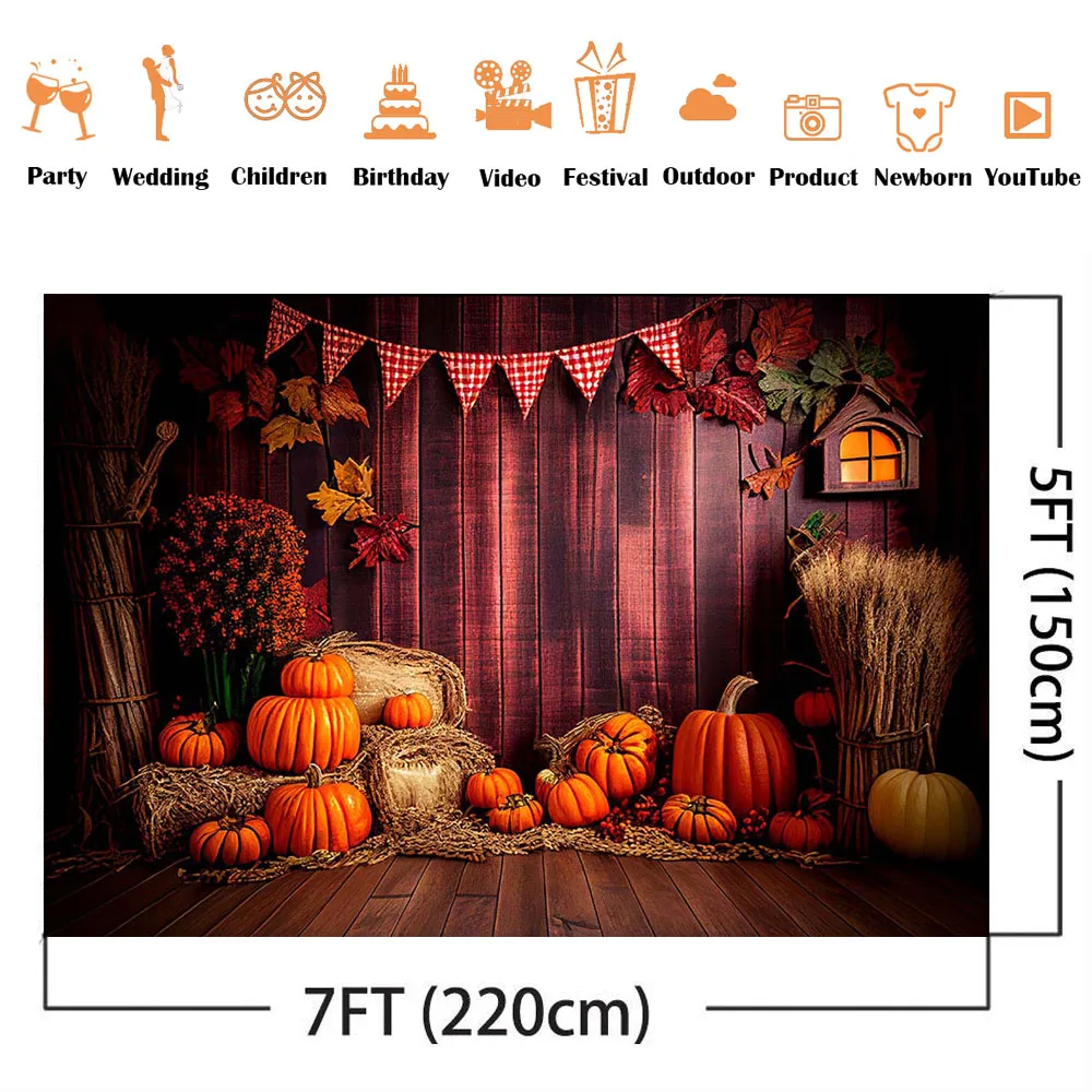 Autumn Pumpkin Backdrop for Photography Newborn Kids Warehouse Wood Portrait Photographic Background Haystack Fall Maple Leaves