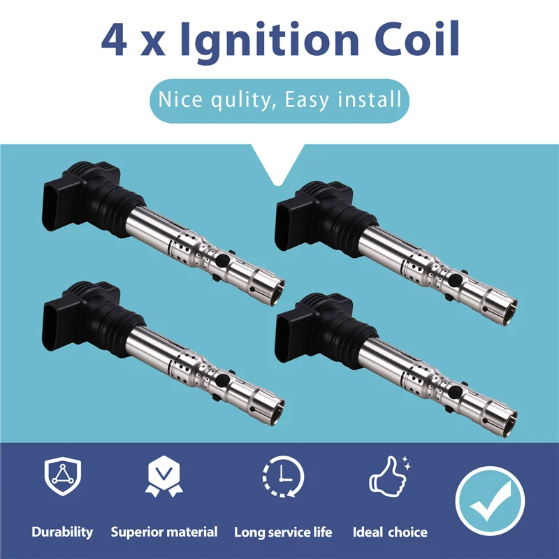 

4PCS 06B905115R Ignition Coil For VW Car Models Jetta Golf GTI MK4 Passat B5 Polo A4 A6 A8 TT 06A905115D 06A905115A 986221024-A5