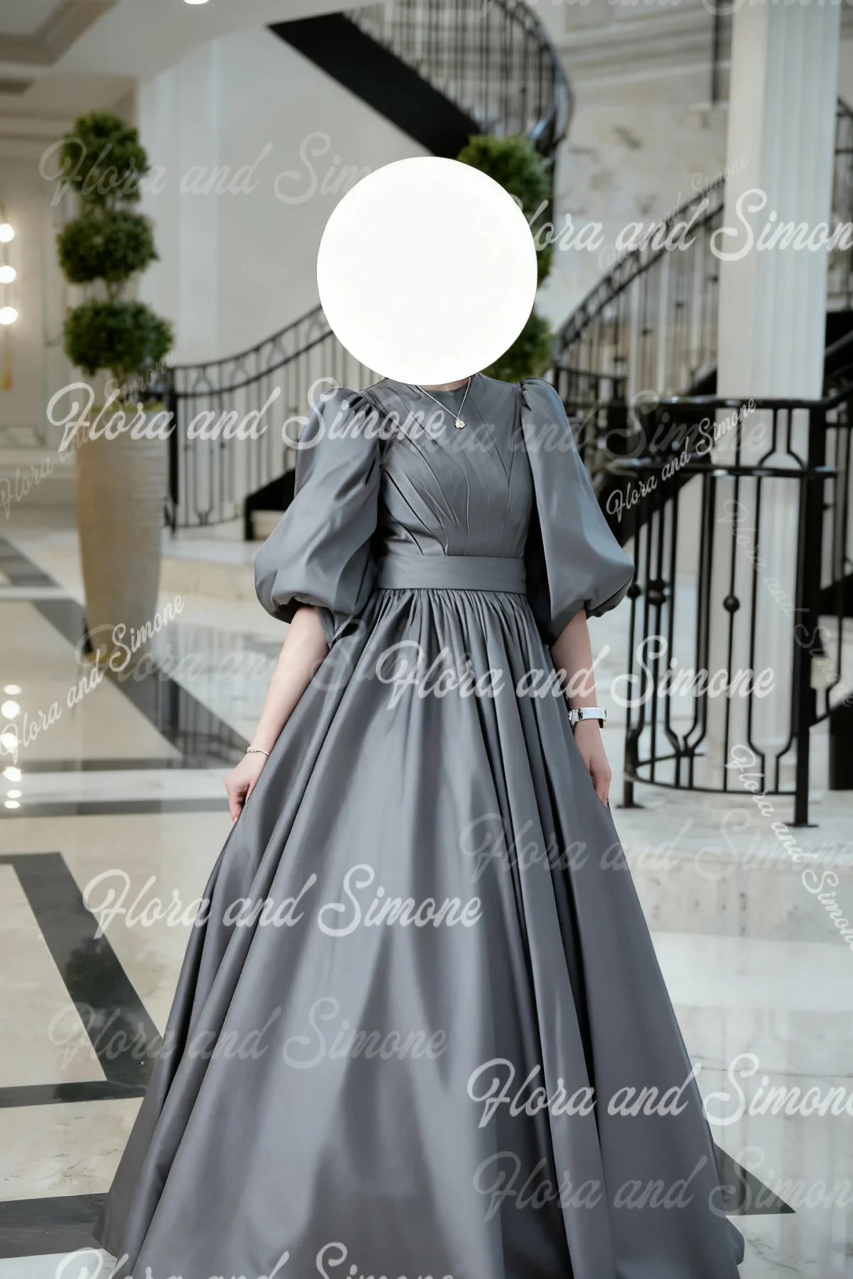 Customized Green Flower Girl Dress For Wedding Satin High Waist 3/4 Sleeves Puffy Kids Birthday First Communion Princess Gowns