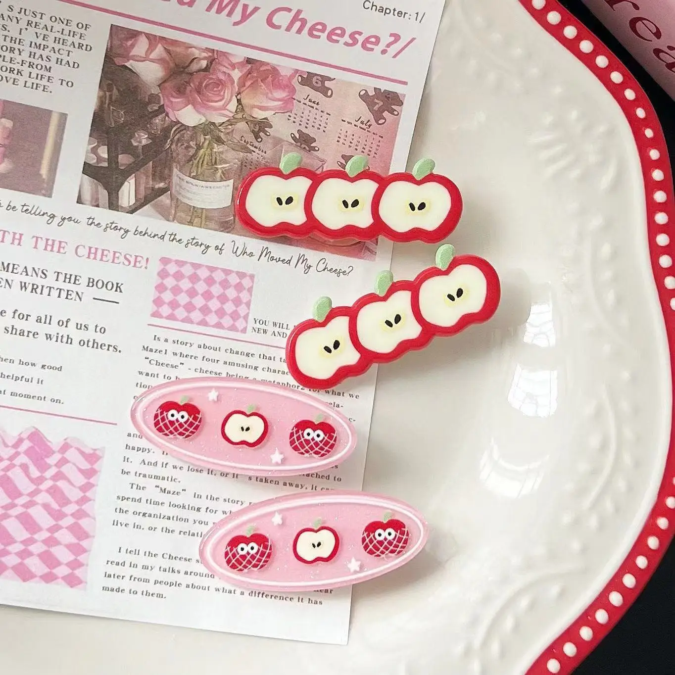 Pinces à cheveux en bec de canard, frange de pomme, fruits mignons, accessoires latéraux ovales pour filles japonaises et coréennes, Fragments de cheveux, 2 pièces