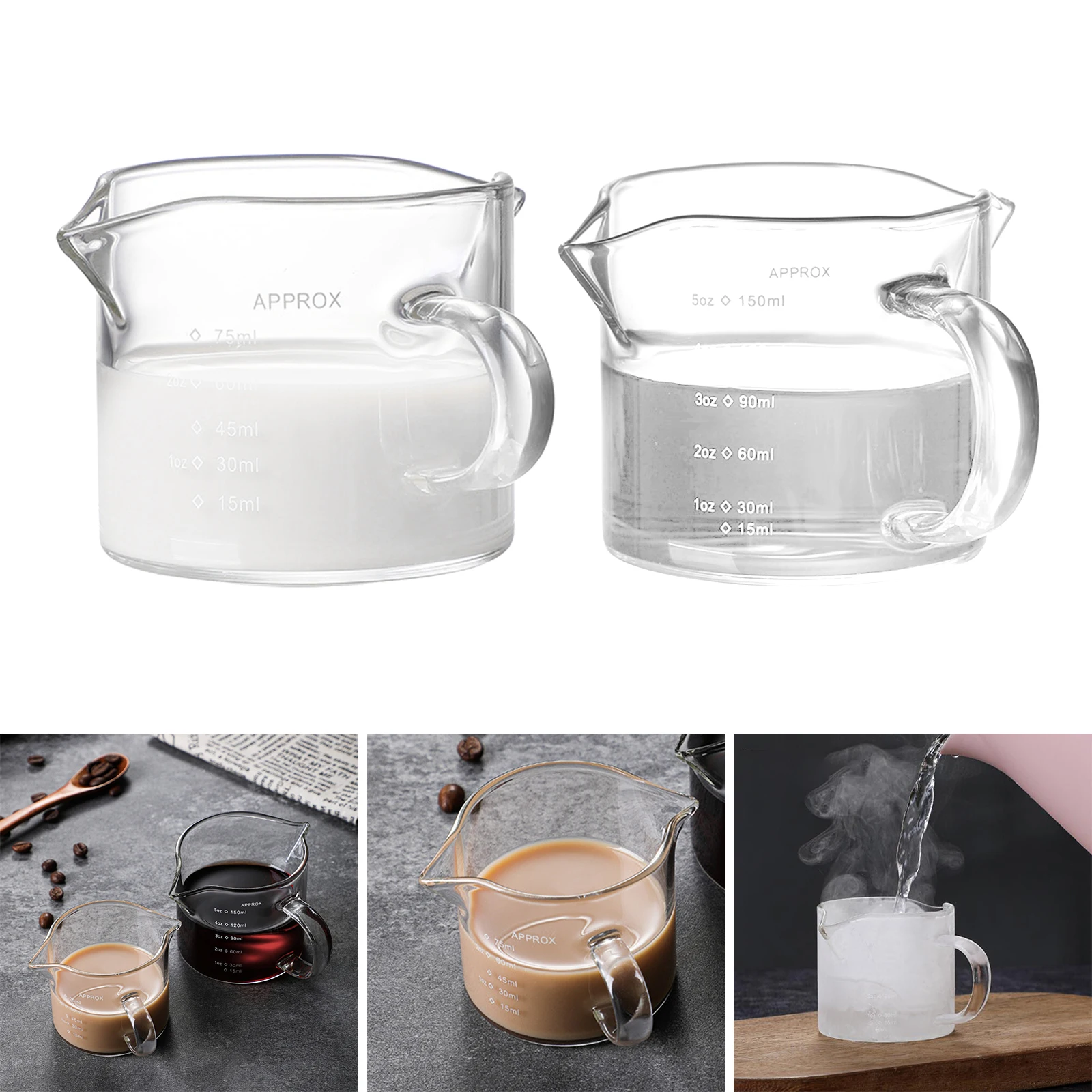 Glass Measuring Cup Double Spouts Small Milk Cup Temperature Resistant with Scale Measure Jugs for Coffee Cocktail Wine Party