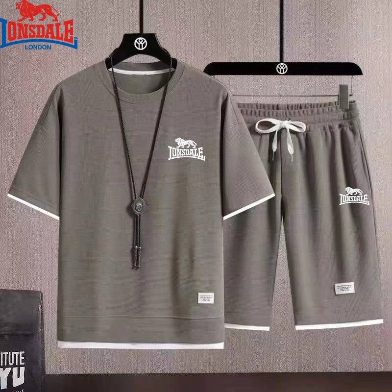 Set di Waffle da uomo estivi londale ricamati Set di t-shirt e pantaloncini Casual tuta sportiva da uomo tuta ampia taglia 3XL