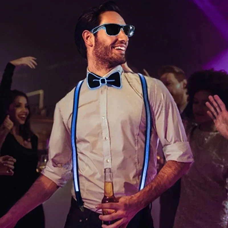 

NEW Tie Bow LED Lights Suspenders Festival Party Supplies Crazy Wedding Party Time Woman Suspenders Hangers for Men SD01