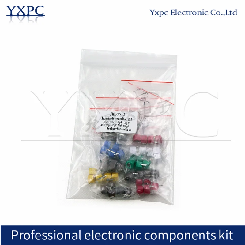 

9values*5pcs=45pcs trimmer Adjustable capacitor Assortment Kit JML06 5pf 10pf 20pf 30pf 40pf 50pf 60pf 70pf 120pf Sets