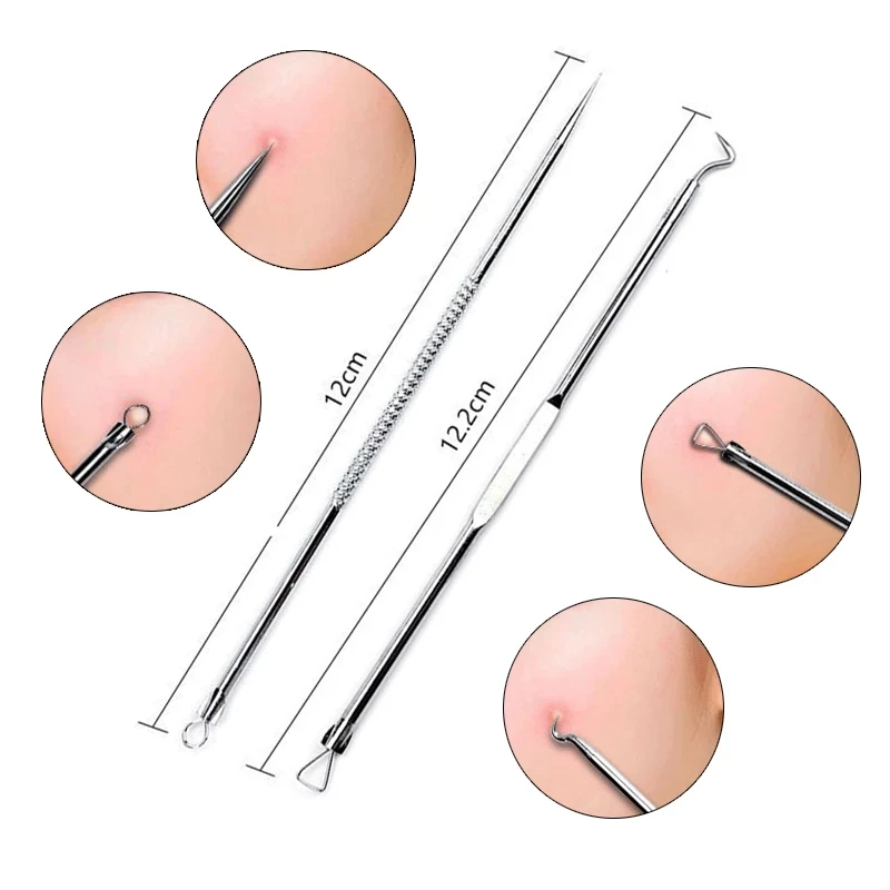 Dual Heads Acne Needle Blackhead Blemish Squeeze Pimple Extractor Remover Spot Cleaner Beauty Face Care Tool Kit 4pcs/set