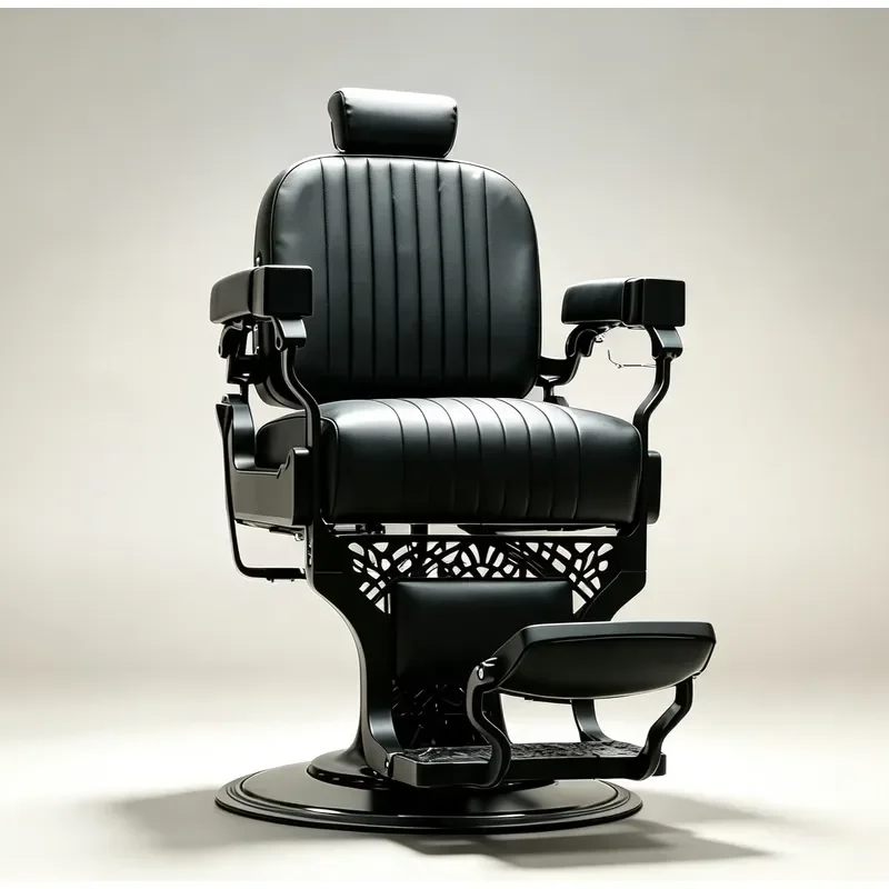 Sleek Matte Barber Chair Vertical Stitched Hydraulic Reclining Furniture Professional Barbershop Styling Seat Heavy